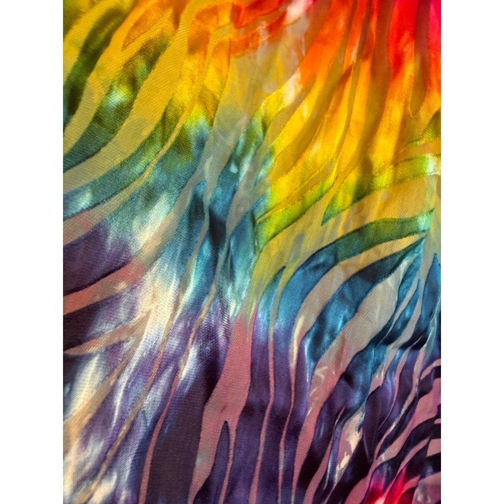 Rainbow Tie Dye Zebra Scarf Silk Colorful boho retro y2k whimsigoth fairy wrap d - Picture 2 of 4
